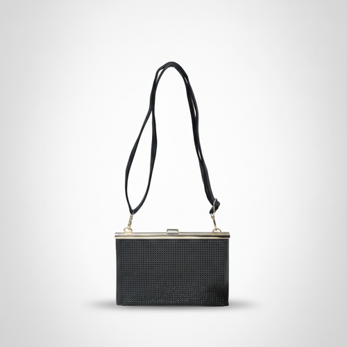 Black Crystal Embellished Hardcase Clutch Evening Bag