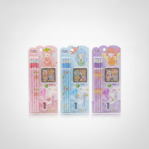 Kawaii-Q Girls Pencil Set – Cute Stationery Gift Set for Kids