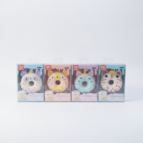 QIHAO Cute Animal Donut Eraser Set – 4 Kawaii Designs