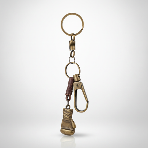 Vintage Bronze Boxing Glove Keychain with Carabiner Clip