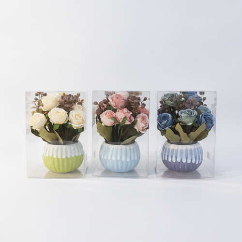 Mini Ceramic Artificial Rose Bouquet in Gift Box – Set of 3