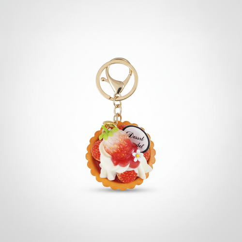 Strawberry Tart Dessert Keychain Charm – Cute Miniature Food