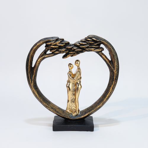Golden Couple Heart Sculpture – Angel Wings Love Figurine