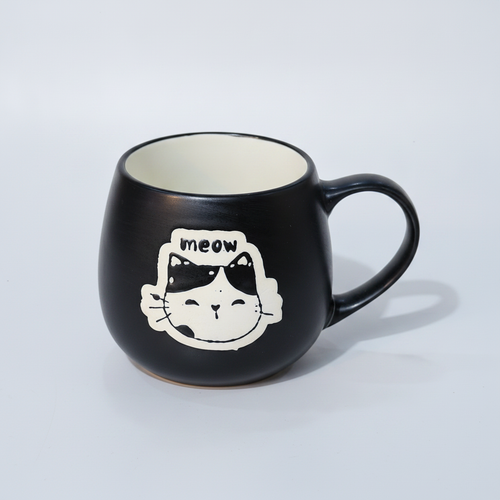 Meow Cat Ceramic Coffee Mug – Matte Black, Cool Cat Design