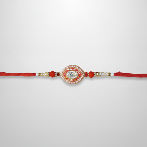 Elegant Red Rakhi with Crystal & Pearl Embellishments