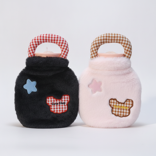 Cute Shop Plush Hot Water Bottle Bag with Gingham Handle
