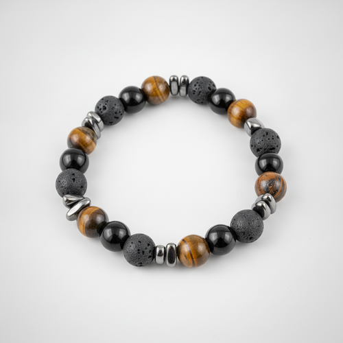 Tiger Eye & Lava Stone Beaded Stretch Bracelet