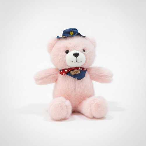 Pink Cowboy Teddy Bear Plush Soft Toy with Denim Hat