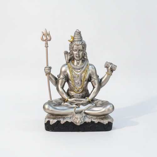 Lord Shiva Meditation Statue – Silver & Gold Finish