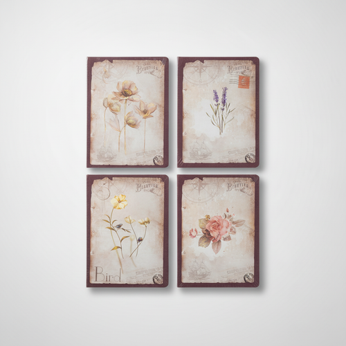 Vintage Botanical Diary – Set of 4 Floral Hardcover Journals
