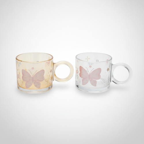 Butterfly Glass Mug – Floral Boho Tea & Coffee Cup