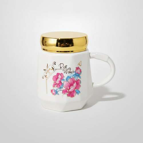 Best Wishes Floral Ceramic Mug with Gold Rim
