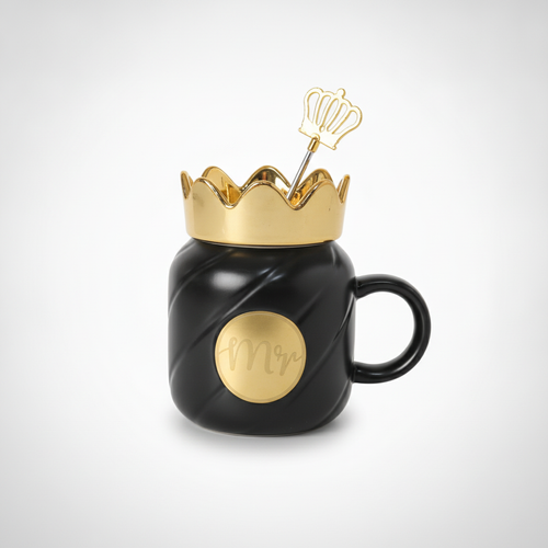 Royal Crown Ceramic Mug with Gold Crown Lid & Stirrer