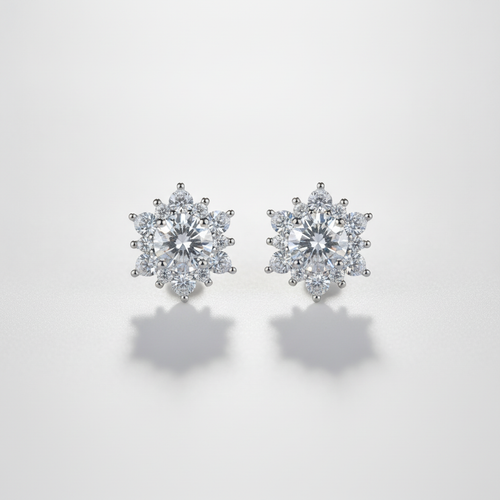 Crystal Flower Stud Earrings | Silver Cubic Zirconia