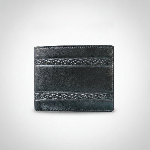 Lee Italian Black Leather Bifold Wallet – Chain Embossed