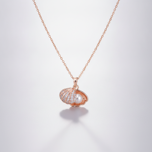 Rose Gold Shell & Pearl Pendant Necklace for Women