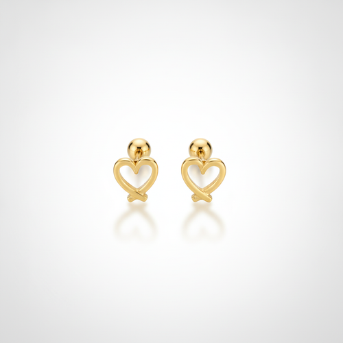 Gold Open Heart Stud Earrings with Ball Back