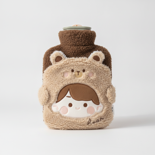 Cute Bear Hot Water Bottle with Fluffy Sherpa Cover