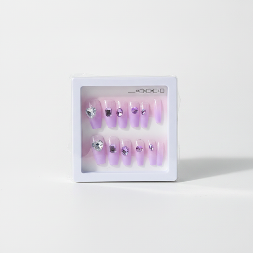 Purple Glam Press-On Nails with Crystal Gems – Kids & Adults