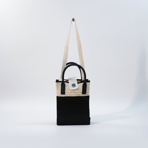 Phone Pixie Mini Tote Crossbody Bag – Black & Cream
