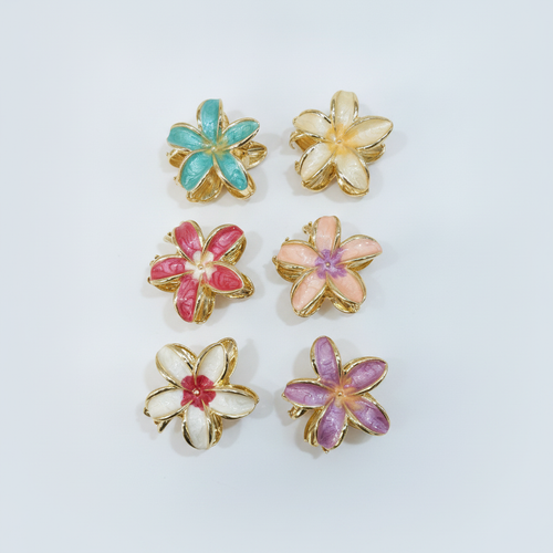 Floral Hair Claw Clips – Gold-Trim Flower Design, Set of 6