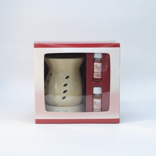 Ceramic Oil Burner Gift Set with Lemongrass Diffuser Oils