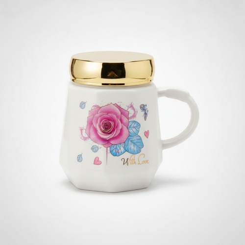 With Love Rose Ceramic Mug with Gold Rim