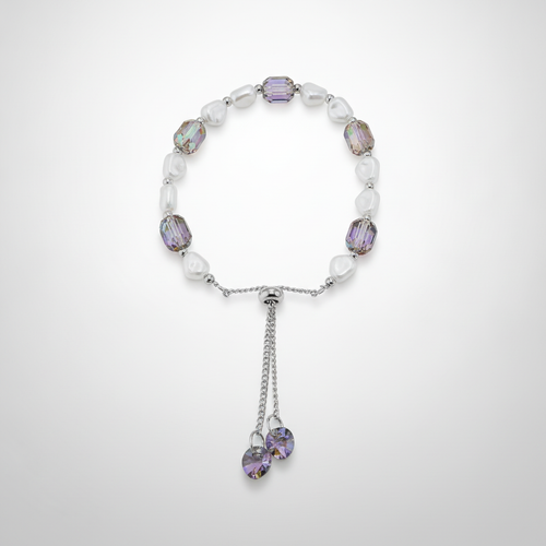 Pearl & Crystal Iridescent Bead Bracelet with Charm Drop
