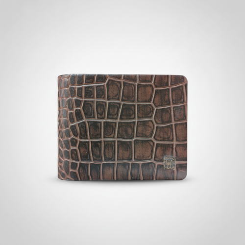 Wrangler Men's Croc-Embossed Bifold Wallet – Brown