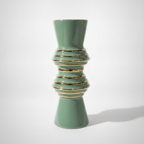 Sage Green & Gold Ring Ceramic Decorative Vase