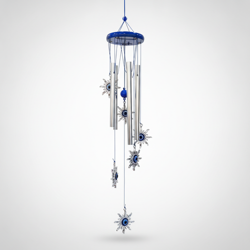 Evil Eye Wind Chime – Blue & Silver Sun Charm Decor