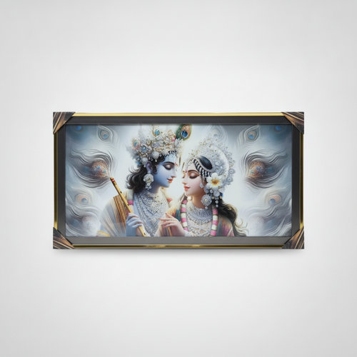 Radha Krishna Framed Wall Art – Gold Border Divine Print