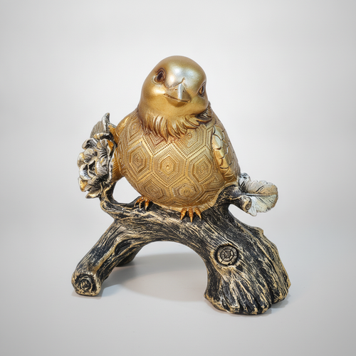 Gold Bird on Branch Decorative Figurine Sculpture