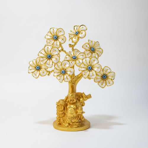 Golden Lucky Buddha Evil Eye Flower Tree Figurine