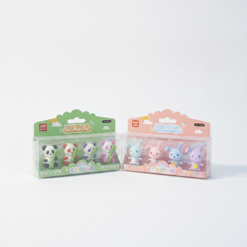 QIHAO Cute Animal Eraser Set – Pandas & Bunnies (4-Pack)