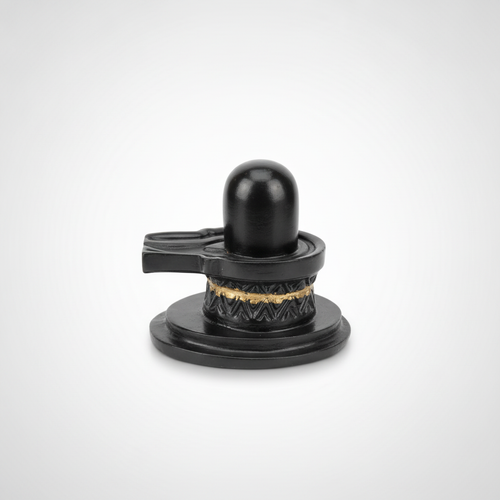 Black Shiva Lingam Idol with Yoni Base & Gold Detailing