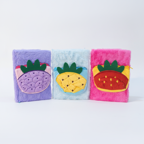 Fluffy Fruit Diary with Zippered Pouch – Kids Journal Set