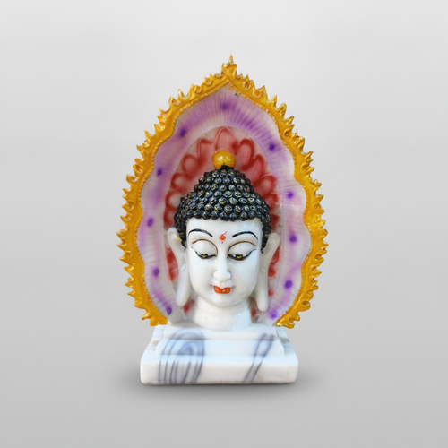 Buddha Head Statue with Halo – 9.5" Poly Resin Figurine