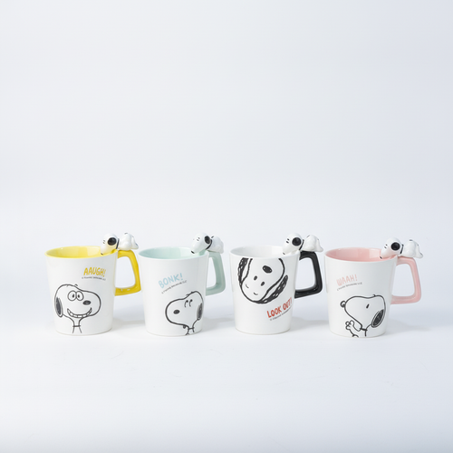 Snoopy Peanuts 3D Figure Handle Ceramic Mug – Set of 4