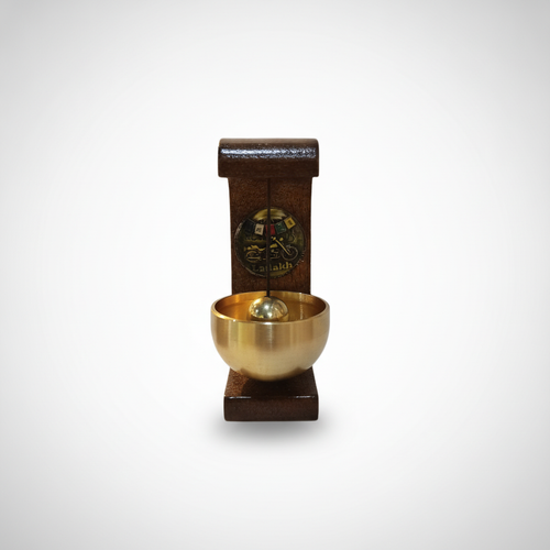 Ladakh Brass Singing Bowl Door Bell with Wooden Mount