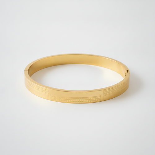 Men's Gold-Tone Bangle Bracelet with Grid Texture Detail
