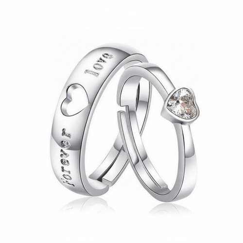 Forever Love Couple Rings Set – Adjustable Sterling Silver
