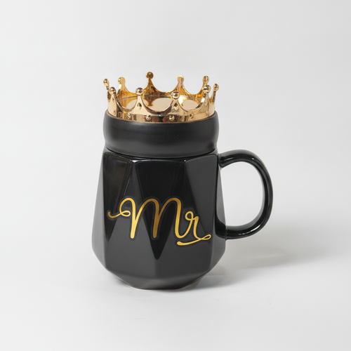 Mr. Crown Ceramic Mug – Black & Gold Royal Coffee Cup