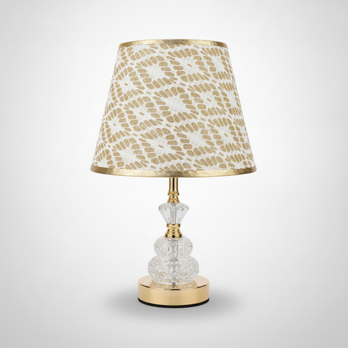 Glam Gold Crystal Table Lamp with Leopard Print Shade