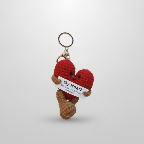 Crochet Heart Keychain – 'My Heart' Affirmation Charm
