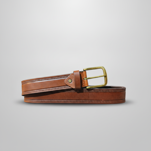 Wrangler Men's Brown Leather Belt with Brass Buckle