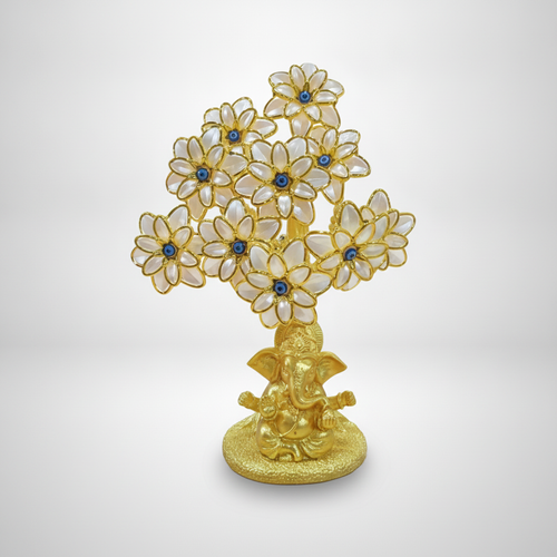 Golden Lord Ganesha Evil Eye Flower Tree Decorative Figurine