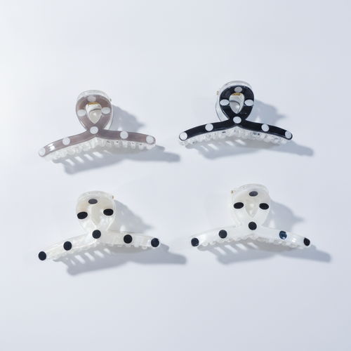 Polka Dot Hair Claw Clips – Set of 4, Black & White