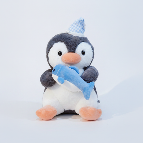 Penguin Plush Toy with Dolphin & Party Hat – 35 cm