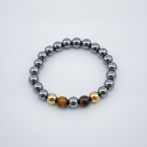 Hematite & Tiger's Eye Beaded Stretch Bracelet